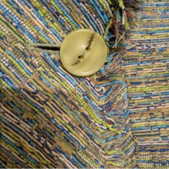 Laura Ashley Multicolored Striped Fringed Tweed Jacket With Single Button - Picture 5 of 12